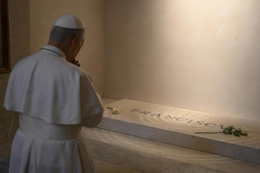 A handout photo made available by Vatican Media shows Pope Leo XIV praying privately at the tomb of his predecessor, Pope Francis, at the Basilica of Santa Maria Maggiore in Rome, Italy, 10 May 2025 A handout photo made available by Vatican Media shows Pope Leo XIV praying privately at the tomb of his predecessor, Pope Francis, at the Basilica of Santa Maria Maggiore in Rome, Italy, 10 May 2025