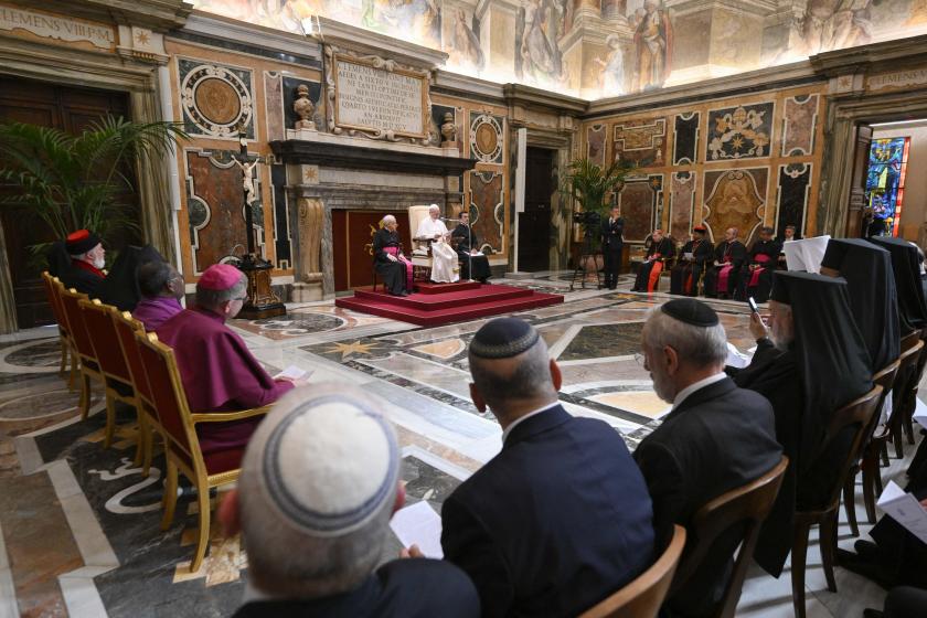 This photo taken and handout on May 19, 2025 by The Vatican Media shows Pope Leo XIV during an meeting with a ecumenical and inter-religious delegation in The Vatican. Handout / VATICAN MEDIA / AFP This photo taken and handout on May 19, 2025 by The Vatican Media shows Pope Leo XIV during an meeting with a ecumenical and inter-religious delegation in The Vatican. Handout / VATICAN MEDIA / AFP