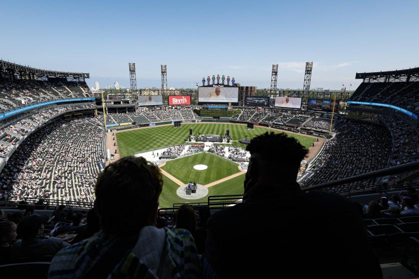 Catholic faithful watch Pope Leo XIV deliver a message broadcasted on a giant screen during a celebration held in his honor at Rate Field, home of the MLB’s White Sox, in Chicago, Illinois on June 14, 2025. KAMIL KRZACZYNSKI / AFP Catholic faithful watch Pope Leo XIV deliver a message broadcasted on a giant screen during a celebration held in his honor at Rate Field, home of the MLB’s White Sox, in Chicago, Illinois on June 14, 2025. KAMIL KRZACZYNSKI / AFP