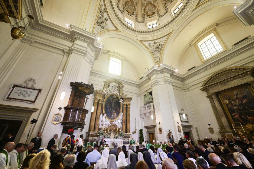 Pope Leo XIV (C-R) presides over a Mass at the Parrocchia Pontificia di San Tommaso da Villanova (Papal Parish of St. Thomas of Villanova) in the summer papal estate in Castel Gandolfo, 40 km southeast of Rome, Italy, 13 July 2025. The newly elected Pope Leo XIV is taking a summer break from 06 July to 20 July at the papal palace in Castel Gandolfo, a longtime country residence for pontiffs located just outside Rome. EPA/TIZIANA FABI Pope Leo XIV (C-R) presides over a Mass at the Parrocchia Pontificia di San Tommaso da Villanova (Papal Parish of St. Thomas of Villanova) in the summer papal estate in Castel Gandolfo, 40 km southeast of Rome, Italy, 13 July 2025. The newly elected Pope Leo XIV is taking a summer break from 06 July to 20 July at the papal palace in Castel Gandolfo, a longtime country residence for pontiffs located just outside Rome. EPA/TIZIANA FABI