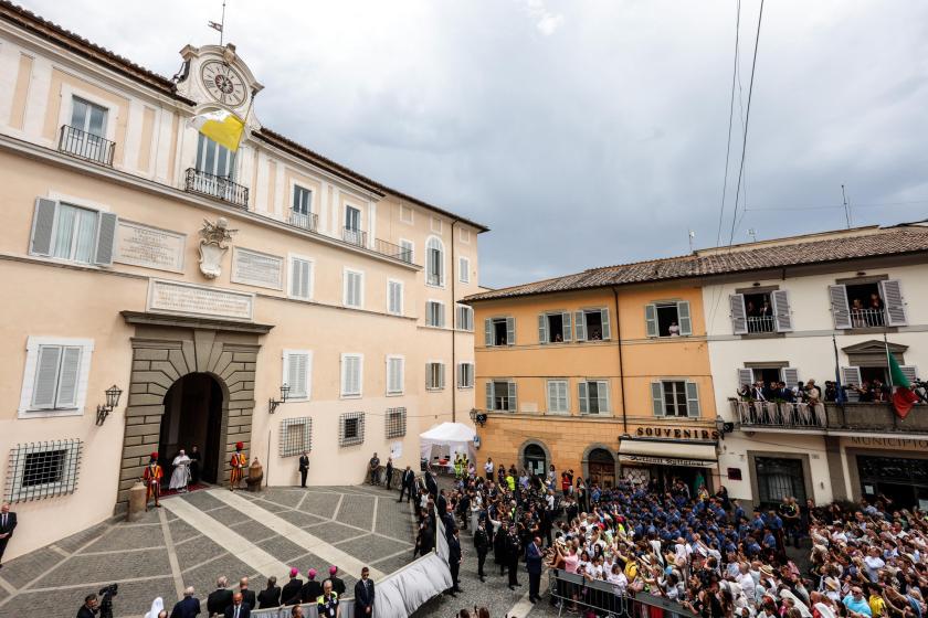Pope Leo XIV leads the Angelus prayer at the summer residence in Castel Gandolfo near Rome, Italy, 13 July 2025. EPA/ANSA / GIUSEPPE LAMI