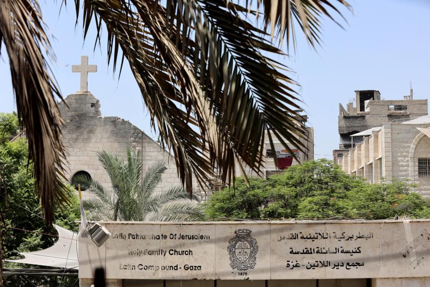 A view of the damage to the Holy Family church in Gaza City following an Israeli strike on the church, in the Zeitoun neighborhood of Gaza City on July 17, 2025. The Latin Patriarchate of Jerusalem said an Israeli strike on Gaza's only Catholic church killed two and injured several people on July 17, including the parish priest, as well as causing damage to the building. Omar AL-QATTAA / AFP A view of the damage to the Holy Family church in Gaza City following an Israeli strike on the church, in the Zeitoun neighborhood of Gaza City on July 17, 2025. The Latin Patriarchate of Jerusalem said an Israeli strike on Gaza's only Catholic church killed two and injured several people on July 17, including the parish priest, as well as causing damage to the building. Omar AL-QATTAA / AFP