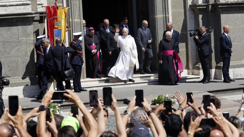 Pope Leo XIV gestures to the faithful as he presides over a holy mass in the Cathedral of St. Pancras in Albano near Rome, Italy, 20 July 2025. Pope Leo XIV gestures to the faithful as he presides over a holy mass in the Cathedral of St. Pancras in Albano near Rome, Italy, 20 July 2025.