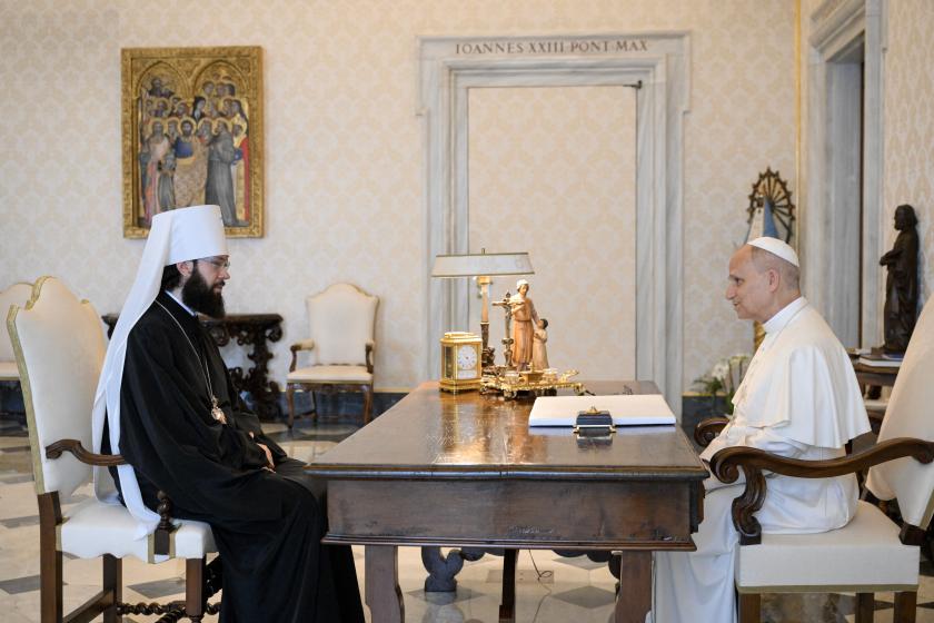 This handout photograph taken on July 26, 2025 and released by the Vatican press office, Vatican Media, shows Pope Leo XIV (R) meeting with Chairman of the Department for External Church Relations of the Moscow Patriarchate, Metropolitan Anthony of Volokolamsk (Anton Yuryevich Sevryuk), at the Vatican. Handout / VATICAN MEDIA / AFP This handout photograph taken on July 26, 2025 and released by the Vatican press office, Vatican Media, shows Pope Leo XIV (R) meeting with Chairman of the Department for External Church Relations of the Moscow Patriarchate, Metropolitan Anthony of Volokolamsk (Anton Yuryevich Sevryuk), at the Vatican. Handout / VATICAN MEDIA / AFP