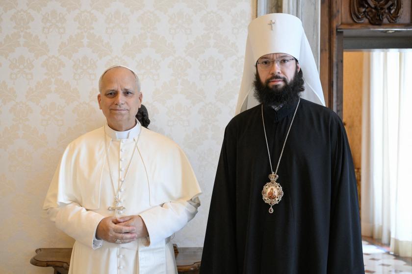 This handout photograph taken on July 26, 2025 and released by the Vatican press office, Vatican Media, shows Pope Leo XIV (R) meeting with Chairman of the Department for External Church Relations of the Moscow Patriarchate, Metropolitan Anthony of Volokolamsk (Anton Yuryevich Sevryuk), at the Vatican. Handout / VATICAN MEDIA / AFP This handout photograph taken on July 26, 2025 and released by the Vatican press office, Vatican Media, shows Pope Leo XIV (R) meeting with Chairman of the Department for External Church Relations of the Moscow Patriarchate, Metropolitan Anthony of Volokolamsk (Anton Yuryevich Sevryuk), at the Vatican. Handout / VATICAN MEDIA / AFP