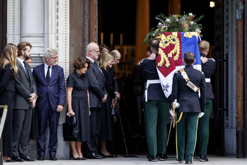 Katharine, Duchess of Kent's coffin is carried in to Westminster Cathedral for a private vigil ahead of her funeral in London, Britain, 15 September 2025. Duchess of Kent died on 04 September aged 92. Her coffin will rest overnight in the Chapel of the Blessed Virgin Mary ahead of her funeral on 16 September 2025 at Westminster Cathedral. EPA/TOLGA AKMEN