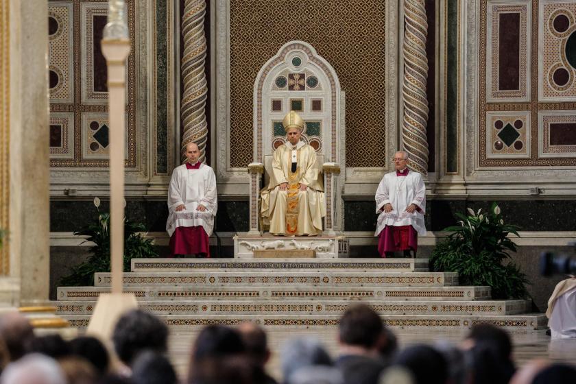 Pope Leo XIV presides over a Holy Mass on the occasion of the Feast of the Dedication of the Lateran Basilica, from the Basilica of Saint John Lateran in Rome, Italy, 09 November 2025. EPA/GIUSEPPE LAMI