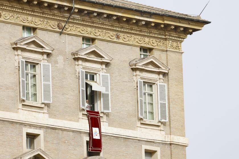 Pope Leo XIV leads his Angelus prayer from the window of his office overlooking Saint Peter's Square during the Jubilee of the Poor and the 9th World Day of the Poor, Vatican City, 16 November 2025. EPA/FABIO FRUSTACI