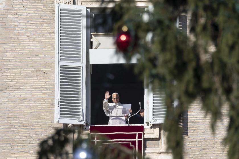 Pope Leo XIV leads the Angelus prayer from the window of his office overlooking Saint Peter's Square, in Vatican City, 07 December 2025. EPA/MASSIMO PERCOSSI