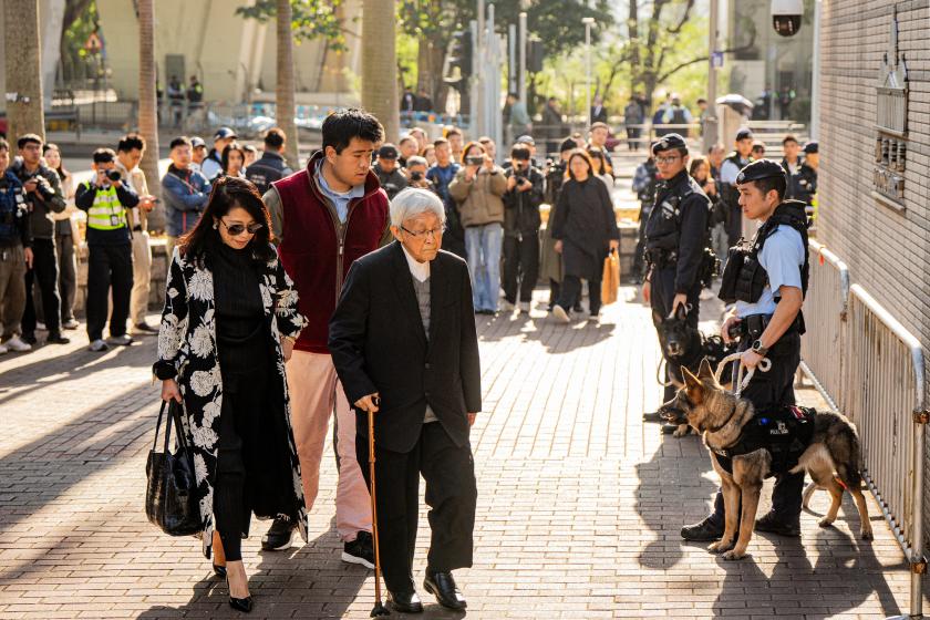 Teresa Lai (L) and Lai Shun-yan (C), the respective wife and son of pro-democracy media tycoon Jimmy Lai, and Cardinal Joseph Zen (R), the former bishop of Hong Kong, arrive at the West Kowloon Law Courts building for Lai's expected verdicts in the national security trial in Hong Kong on December 15, 2025. Long-awaited verdicts in Hong Kong pro-democracy media tycoon Jimmy Lai's national security trial will be delivered on December 15, one of the city's most closely watched rulings since its return to Chine