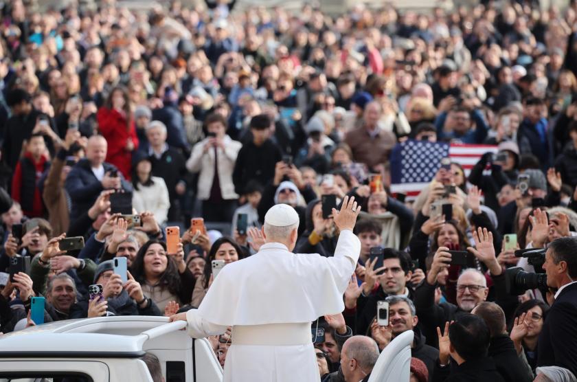 Pope Leo XIV greets attendees during the Jubilee Audience in St. Peter's Square, in Vatican City, 20 December 2025. EPA/MASSIMO PERCOSSI