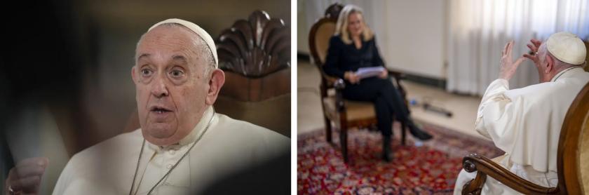 Paus Franciscus spreekt tijdens een interview met Nicole Winfield van The Associated Press op 24 januari 2023 in Casa Santa Marta.