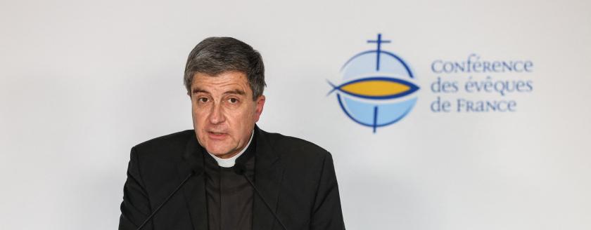 Archbishop of Reims and President of the "Conference des Eveques de France" (Bishops' Conference of France) Eric de Moulins-Beaufort delivers a press conference during the French Bishops' Conference in Lourdes, south-western France on November 7, 2022. Eleven bishops or former bishops are suspected to be involved in cases of sexual violences announced Eric de Moulins-Beaufort. Charly TRIBALLEAU / AFP Archbishop of Reims and President of the "Conference des Eveques de France" (Bishops' Conference of France) Eric de Moulins-Beaufort delivers a press conference during the French Bishops' Conference in Lourdes, south-western France on November 7, 2022. Eleven bishops or former bishops are suspected to be involved in cases of sexual violences announced Eric de Moulins-Beaufort. Charly TRIBALLEAU / AFP