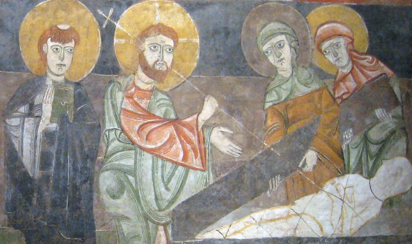 Opwekking Lazarus; Pintura románica de San Baudelio de Berlnga en el Cloisters Museum de Nueva York, procedente de España. opwekking lazarus