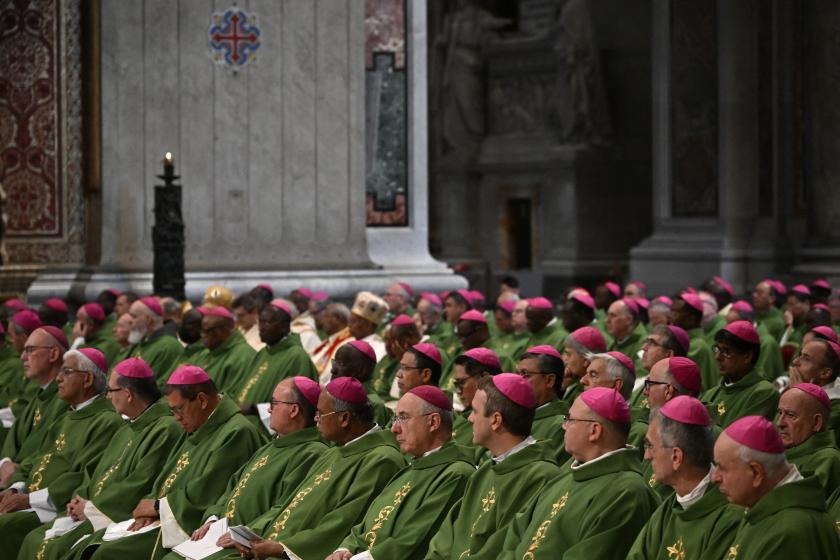 Bishops attend a holy mass for the closer of the 16th general assembly of the synod of bishops, in St. Peter's basilica on October 29, 2023 in The Vatican.  Tiziana FABI / AFP