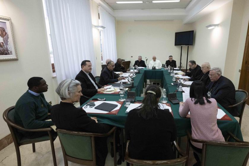 A handout picture provided by the Vatican Media shows Pope Francis (C, rear) taking part in a work session of the Council of Cardinals (C9), which assists the pontiff in the reform of the Curia and in the government of the Church, in Vatican City, 05 February 2024. A handout picture provided by the Vatican Media shows Pope Francis (C, rear) taking part in a work session of the Council of Cardinals (C9), which assists the pontiff in the reform of the Curia and in the government of the Church, in Vatican City, 05 February 2024.