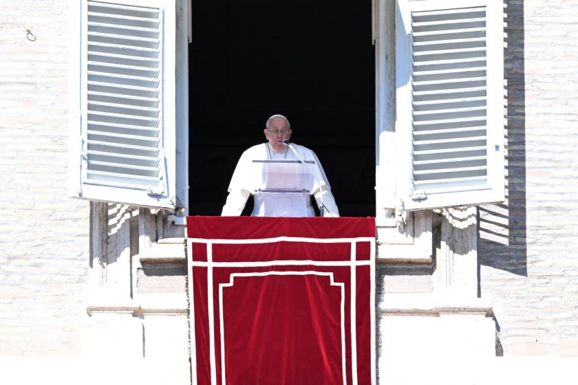 Pope Francis adresses the crowd from the window of the apostolic palace overlooking St. Peter's square during the Angelus prayer on February 25, 2024 in The Vatican.
Tiziana FABI / AFP Pope Francis adresses the crowd from the window of the apostolic palace overlooking St. Peter's square during the Angelus prayer on February 25, 2024 in The Vatican.
Tiziana FABI / AFP