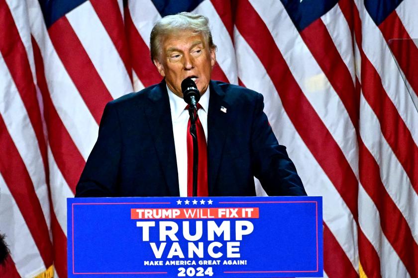 Former US President and Republican presidential candidate Donald Trump speaks during an election night event at the West Palm Beach Convention Center in West Palm Beach, Florida, on November 6, 2024. Former US President and Republican presidential candidate Donald Trump speaks during an election night event at the West Palm Beach Convention Center in West Palm Beach, Florida, on November 6, 2024.