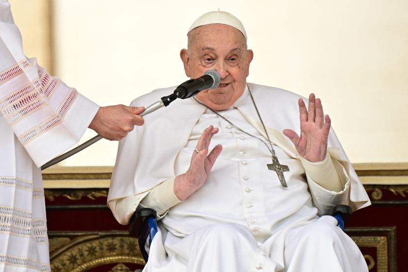 Pope Francis greets the crowd at the end of the mass for Palm Sunday at St Peter's square in the Vatican on April 13, 2025. Tiziana FABI / AFP Pope Francis greets the crowd at the end of the mass for Palm Sunday at St Peter's square in the Vatican on April 13, 2025. Tiziana FABI / AFP