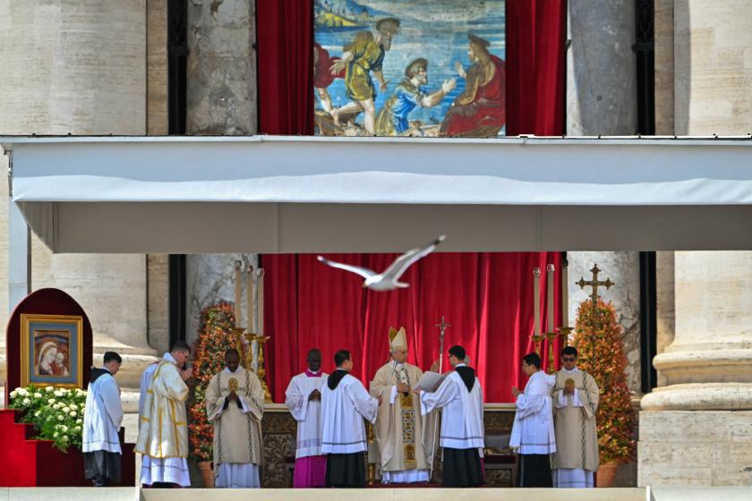 Pope Leo XIV delivers the Regina Caeli prayer after a Holy Mass for the Beginning of his Pontificate, in St Peter's square in The Vatican on May 18, 2025. Andreas SOLARO / AFP Pope Leo XIV delivers the Regina Caeli prayer after a Holy Mass for the Beginning of his Pontificate, in St Peter's square in The Vatican on May 18, 2025. Andreas SOLARO / AFP