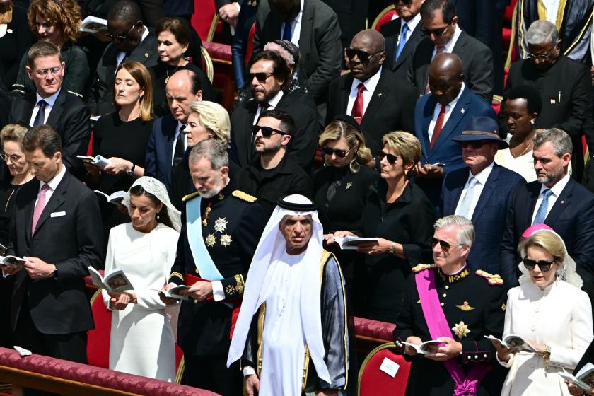 Liechtenstein's head of state Prince Alois and his wife Duchess Sophie, Spain's Queen Letizia and Spain's King Felipe VI and Sheikh Saud bin Saqr al Qasimi, ruler of the UAE's Emirate of Ras al-Khaimah, Belgium's King Philippe - Filip and Belgium's Queen Mathilde attend a Holy Mass for the Beginning of the Pontificate of Pope Leo XIV, in St Peter's square in The Vatican on May 18, 2025. Tiziana FABI / AFP Liechtenstein's head of state Prince Alois and his wife Duchess Sophie, Spain's Queen Letizia and Spain's King Felipe VI and Sheikh Saud bin Saqr al Qasimi, ruler of the UAE's Emirate of Ras al-Khaimah, Belgium's King Philippe - Filip and Belgium's Queen Mathilde attend a Holy Mass for the Beginning of the Pontificate of Pope Leo XIV, in St Peter's square in The Vatican on May 18, 2025. Tiziana FABI / AFP