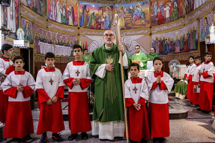 Cardinal Pierbattista Pizzaballa, Latin Patriarch of Jerusalem, stands with young altar servers during Sunday morning mass at the Roman Catholic Church of the Holy Family in Gaza City on July 20, 2025. Omar AL-QATTAA / AFP Cardinal Pierbattista Pizzaballa, Latin Patriarch of Jerusalem, stands with young altar servers during Sunday morning mass at the Roman Catholic Church of the Holy Family in Gaza City on July 20, 2025. Omar AL-QATTAA / AFP