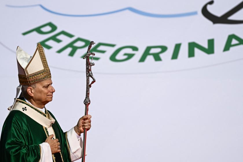 Pope Leo XIV leads a mass in the Tor Vergata district of Rome, as part of Jubilee of Youth, on August 3, 2025. Pope Leo XIV presided over a final mass in Rome for over one million young people, the culmination of a youth pilgrimage that has drawn Catholics from across the world. Filippo MONTEFORTE / AFP