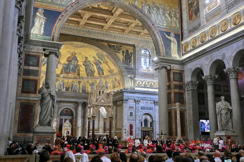 Pope Leo XIV leads the commemoration of the martyrs and witnesses of the faith of the 21st century in the Papal Basilica of St. Paul Outside the Walls, in Rome on September 14, 2025. Filippo MONTEFORTE / AFP