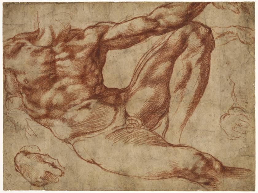 Michelangelo Buonarroti (1475-1564), studies voor Adam voor de Sixtijnse Kapel, ca. 1511; Collectie British Museum, Londen