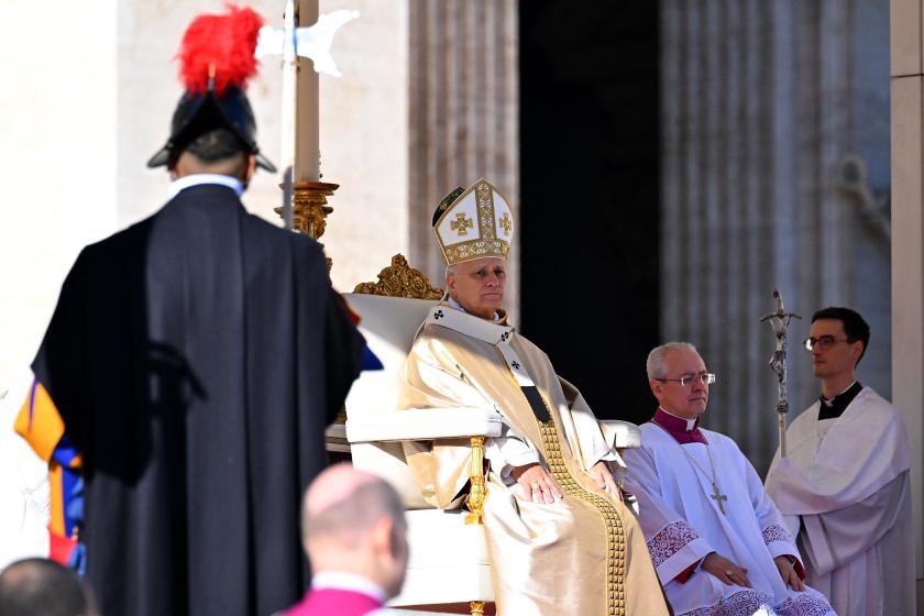 Pope Leo XIV (C) leads the mass of Jubilee of Choirs and Choral Society at St Peter's Square in The Vatican on November 23, 2025.  Andreas SOLARO / AFP