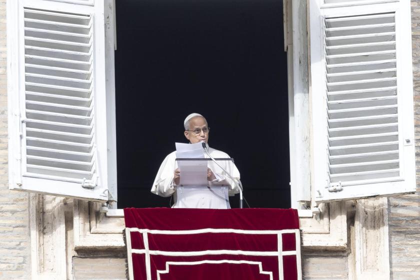 Pope Leo XIV delivers a speech to pilgrims from the window of the apostolic palace overlooking Saint Peter's square during his Sunday Angelus prayer in Vatican City, 04 January 2026. EPA/MASSIMO PERCOSSI