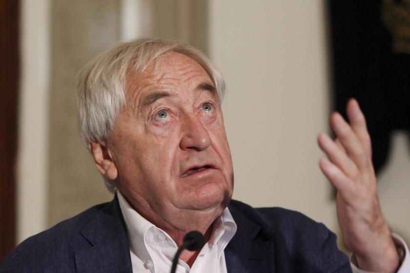 Dutch writer Cees Nooteboom participates in a chat with his Mexican colleague Juan Viilloro (not pictured) about his new book 'Letters to Poseidon' in Mexico City, Mexico, 06 June 2013. EPA/Alex Cruz