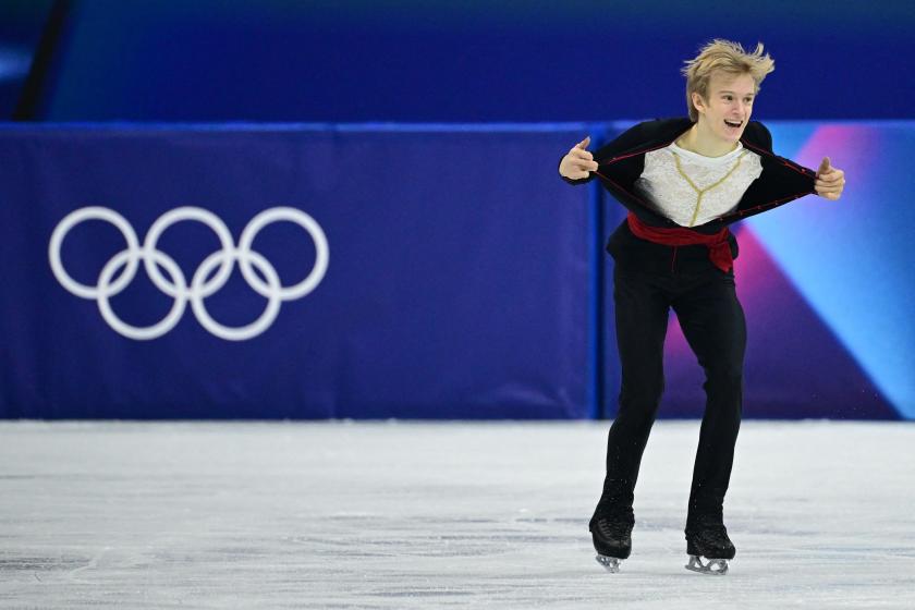 Italy's Daniel Grassl competes in the figure skating men's singles free skating final during the Milano Cortina 2026 Winter Olympic Games at Milano Ice Skating Arena in Milan on February 13, 2026. Piero CRUCIATTI / AFP