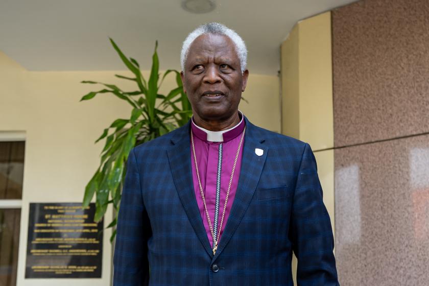 Rwandan Bishop Laurent Mbanda, newly elected leader of the Global Anglican Council, poses for a photograph in Abuja on March 5, 2026. Members of GAFCON (Global Anglican Future Conference), a conservative wing of the Anglican Church, announced the creation of a Global Anglican Council on March 5, 2026 in Abuja, in response to the appointment of British national Sarah Mullally as the first female Archbishop of Canterbury.