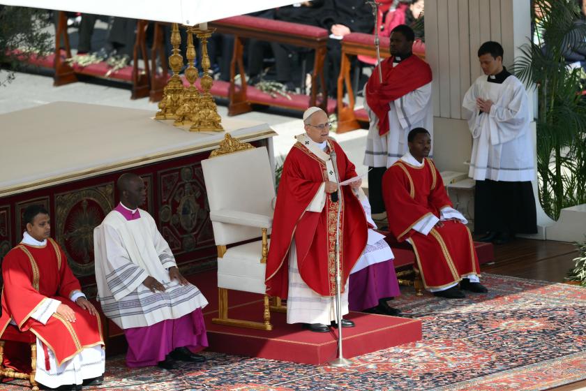 Pope Leo XIV leads a mass for Palm Sunday at St Peter's square in the Vatican on March 29, 2026. Marco BERTORELLO / AFP