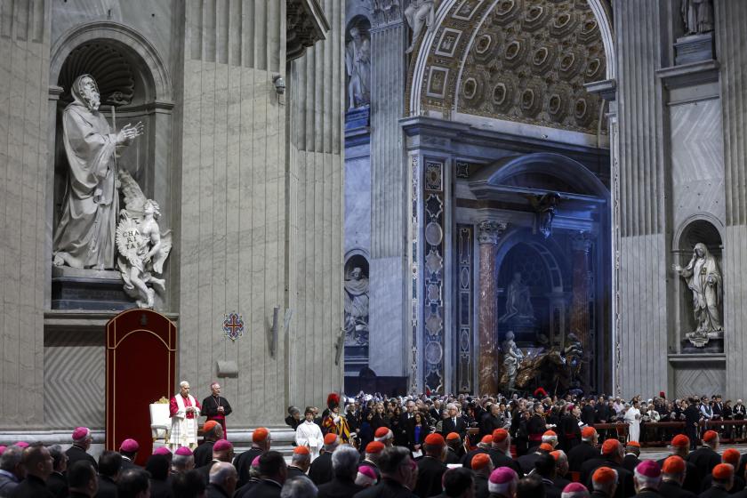 Pope Leo XIV (L) chairs the Holy Rosary Prayer Vigil for Peace in Saint Peter's Basilica in Vatican City, 11 April 2026. EPA/ANGELO CARCONI