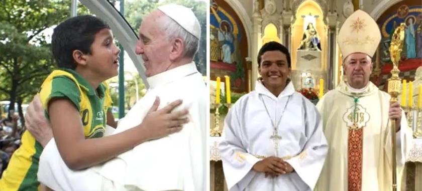 Tijdens de Wereldjongerendagen in Rio de Janeiro in 2013 baande een jongen zich een weg door de menigte om paus Franciscus in tranen te omhelzen. Die jongen, inmiddels volwassen, is zich aan het oriënteren op het religieuze leven. Hij is postulant bij de Orde der Minderbroeders. Tijdens de Wereldjongerendagen in Rio de Janeiro in 2013 baande een jongen zich een weg door de menigte om paus Franciscus in tranen te omhelzen. Die jongen, inmiddels volwassen, is zich aan het oriënteren op het religieuze leven.
