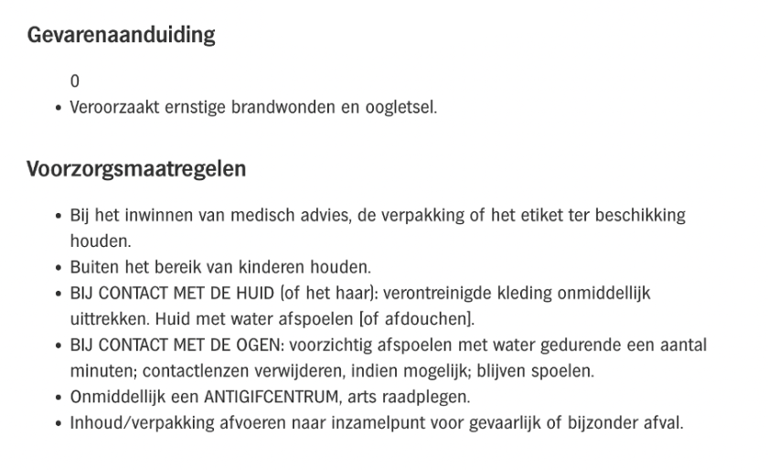 Waarschuwing - natronloog - Keuringsdienst van waarde