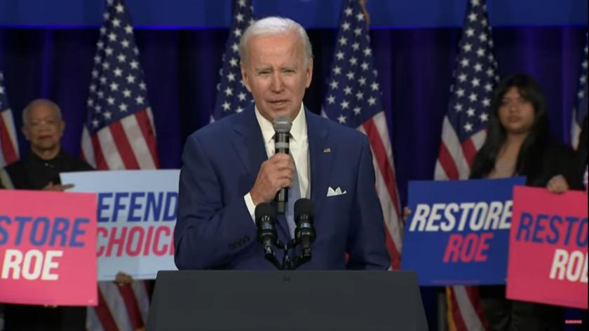 President Joe Biden delivers remarks on abortion rights at Howard Theater in Washington, on Tuesday, Oct. 18, 2022. Biden pledged that the first bill he would send to Congress next year if Democrats retain House control and expand their Senate majority would be to codify abortion rights across the country. 