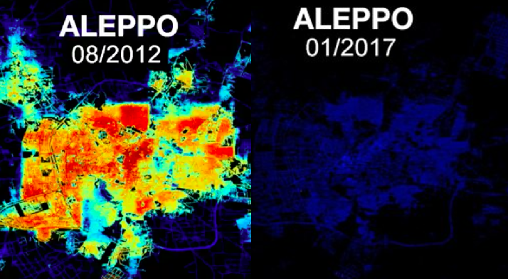 Aleppo vanuit de ruimte. Screenshot BBC