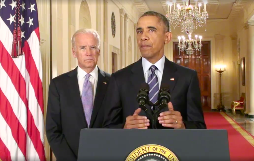 Toenmalige president Barack Obama geeft een statement over de Iran-deal in 2015