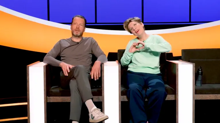 Herman en Paulien in De slimste mens studio