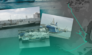 illustratie met foto's van Russische schepen