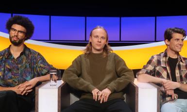 Martin Rombouts, Abel van Gijlswijk en Mátyás Bittenbinder in De slimste mens studio