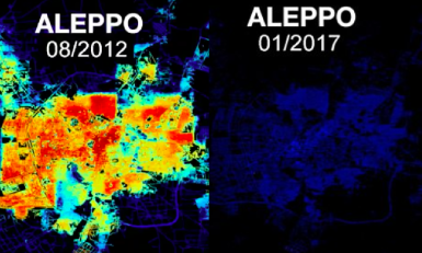 Aleppo vanuit de ruimte. Screenshot BBC