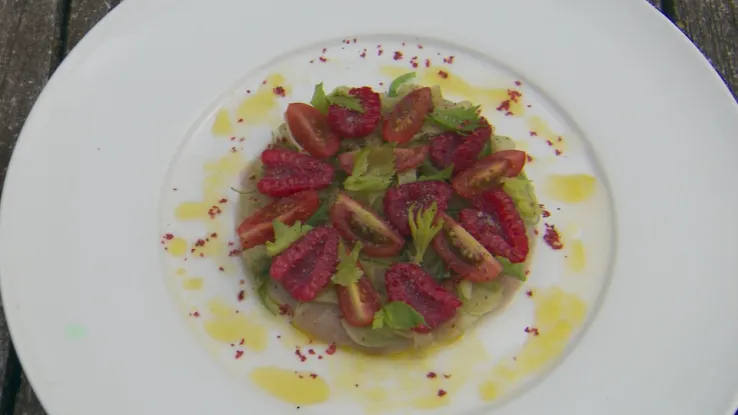 - Carpaccio van roodbaars met frambozen